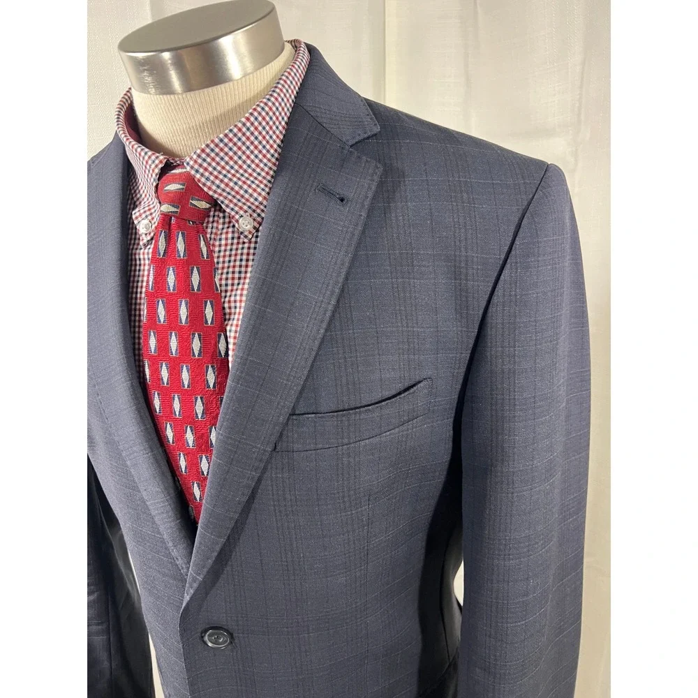 Jos A Bank Joseph Slim Fit Blazer Mens Navy Blue Glen Plaid Sport Coat 2 Button
